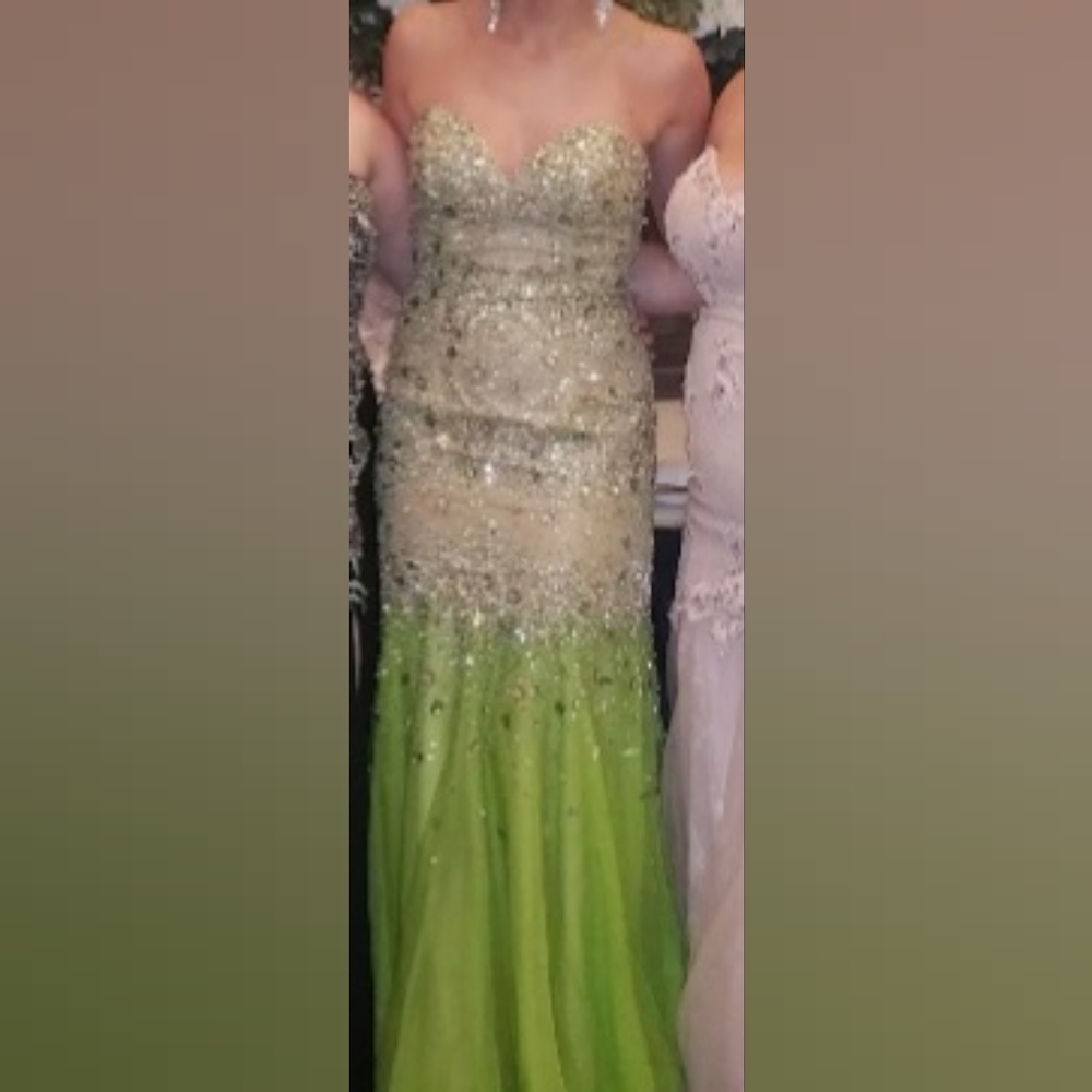 Terani Couture Green and Gold Embellished Dress Size 4